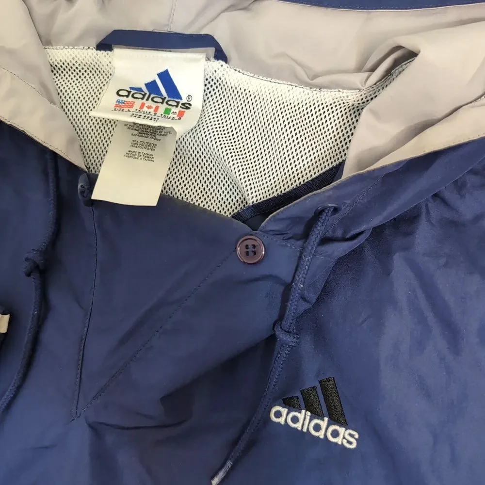 Vintage Adidas Men's Size Large Windbreaker Hooded Three 3 Stripe Vent Y2K Baggy